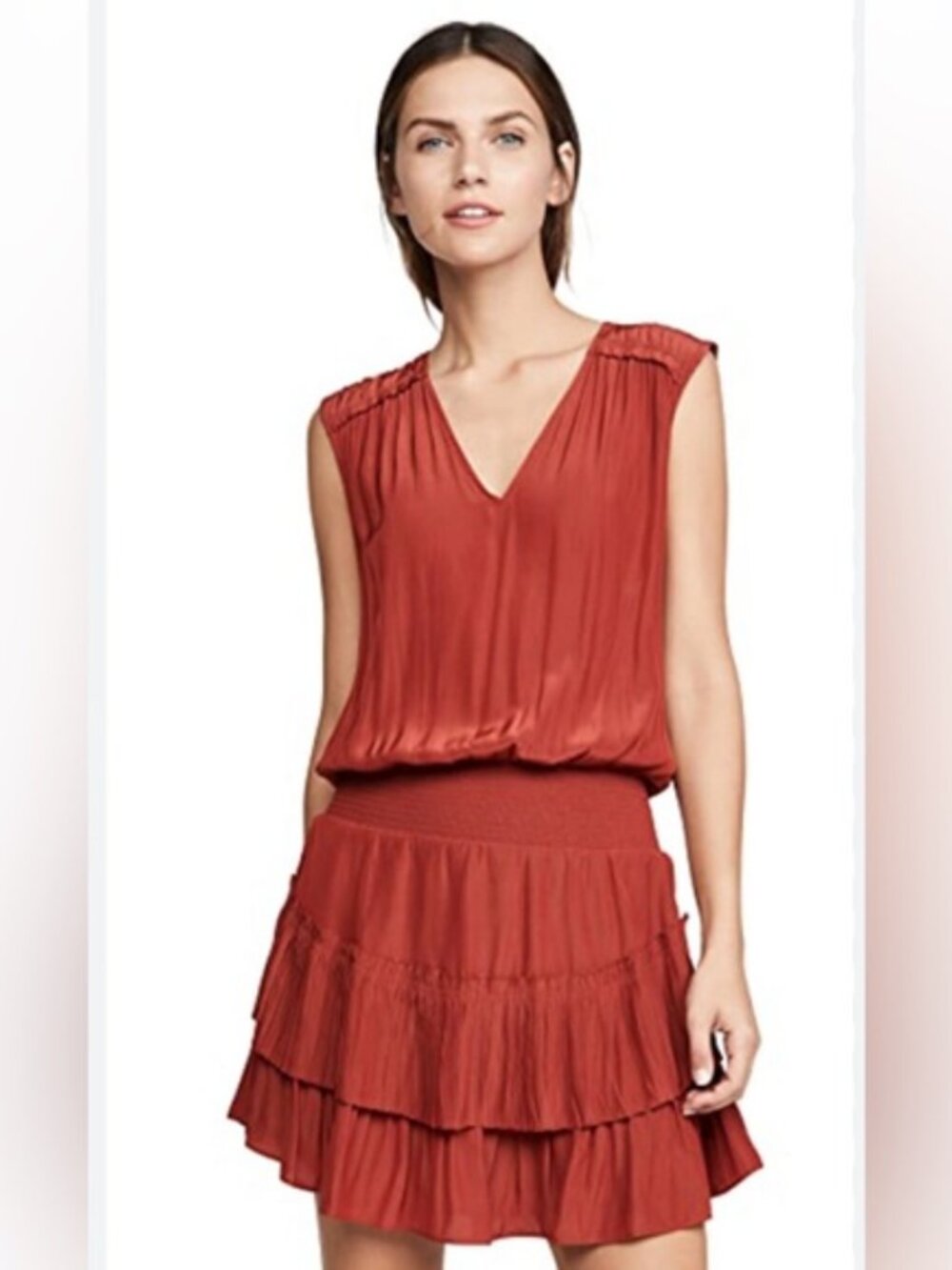 Ramy Brook Bernice Smocked Mini Dress Color Rust Clay Size Extra Large